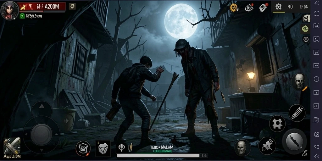 Tampilan gameplay A200M dengan suasana mencekam yang menegangkan.