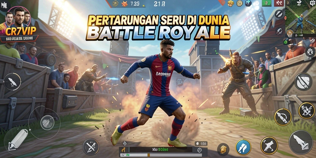 Screenshot utama CR7VIP menampilkan aksi pertarungan intens dalam Battle Royale.