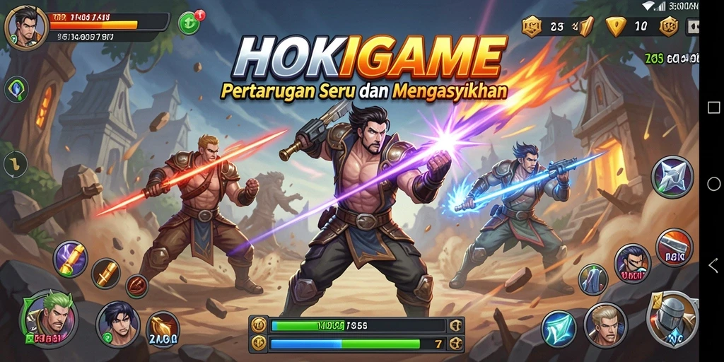 Tampilan aksi seru di permainan HOKIGAME dengan karakter bertarung.