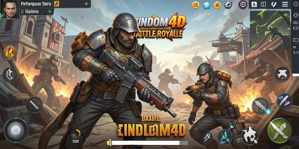 Tampilan seru dari gameplay KINDOM4D dalam pertempuran Battle Royale.