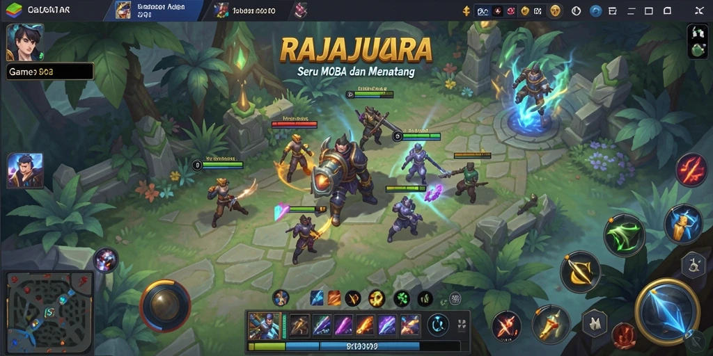 Tampilan menarik dari pertempuran RAJAJUARA dalam gameplay MOBA.